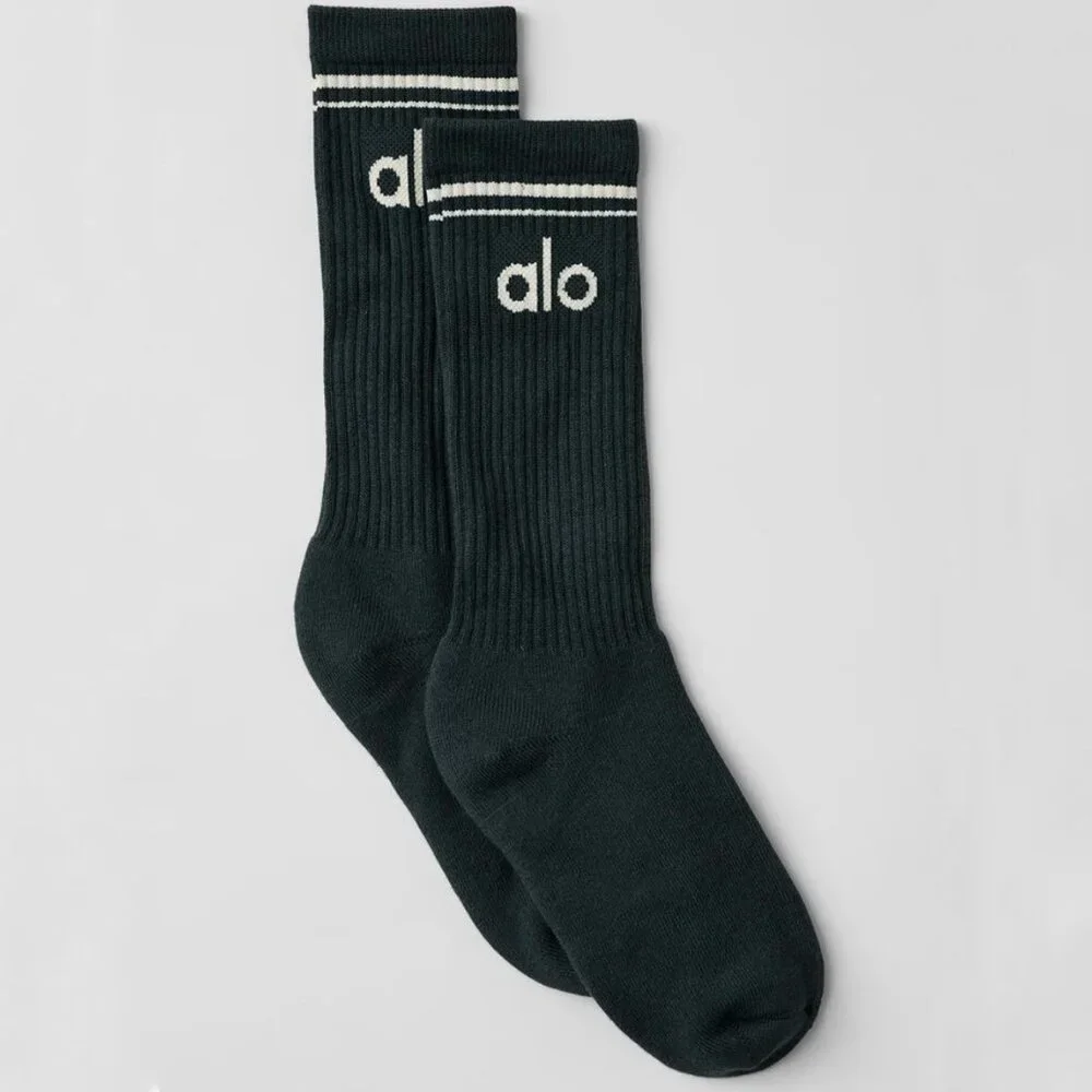 ALO Yoga Unisex Throwback Socks in Charcoal Green/Ivory - NEW‎
